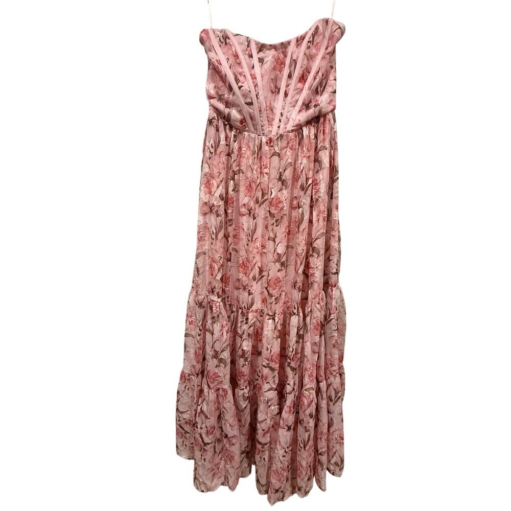 NWOT Lulus Special Moment Pink Floral Strapless Bustier Maxi Dress Size Medium